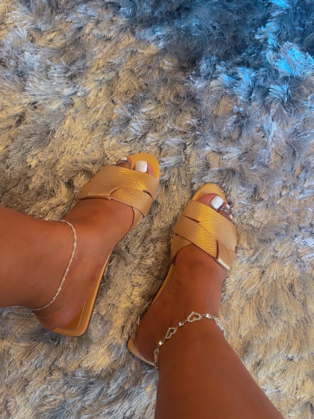Zara Tan Leather Crossover Slide Sandals